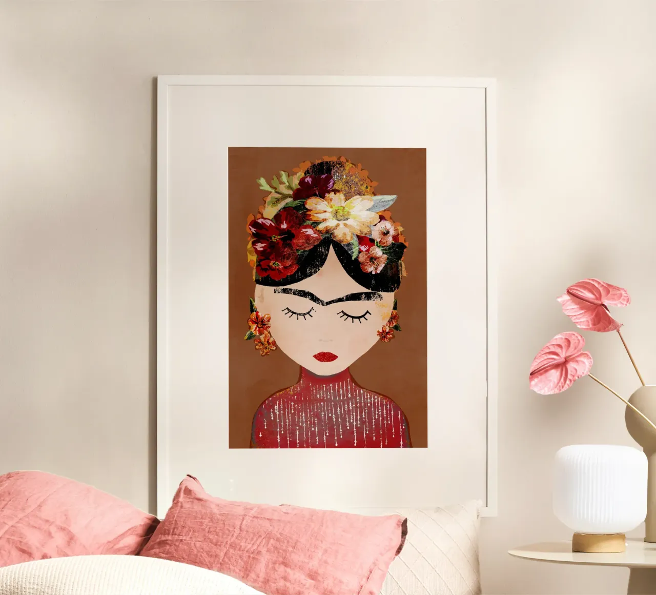 Frida (Mocha) poster avec cadre en bois de treechild