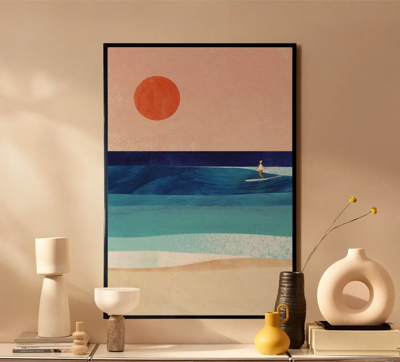 Sun, sea, surf poster con telaio in alluminio da Henry Rivers