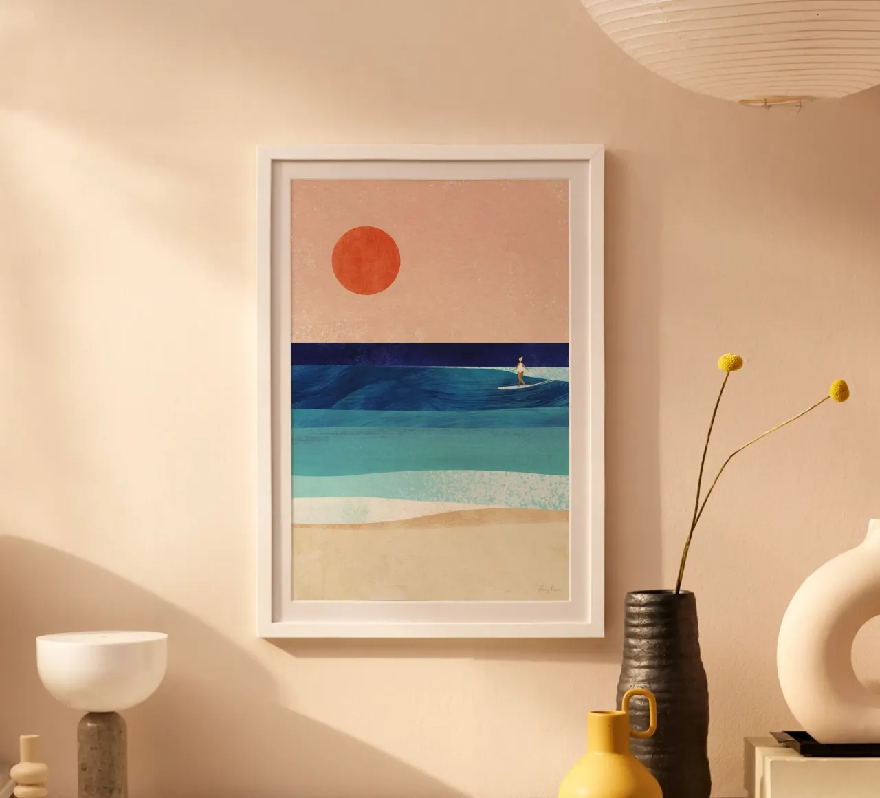 Sun, sea, surf poster con telaio in alluminio da Henry Rivers