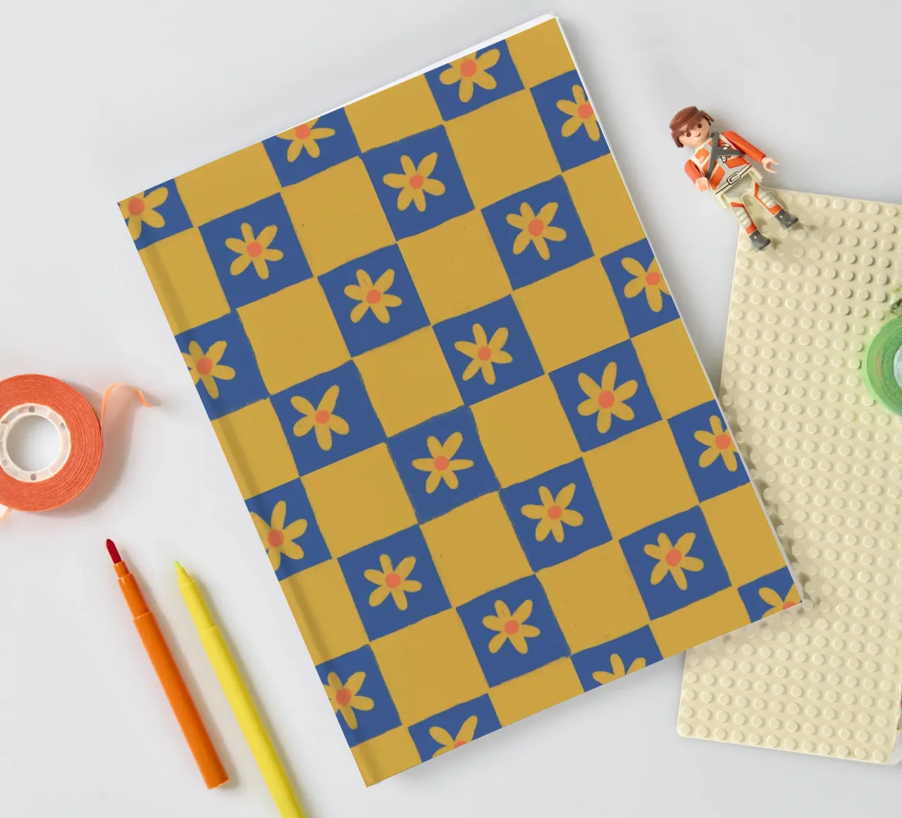 Floral checkerboard notebook by GigiRosado