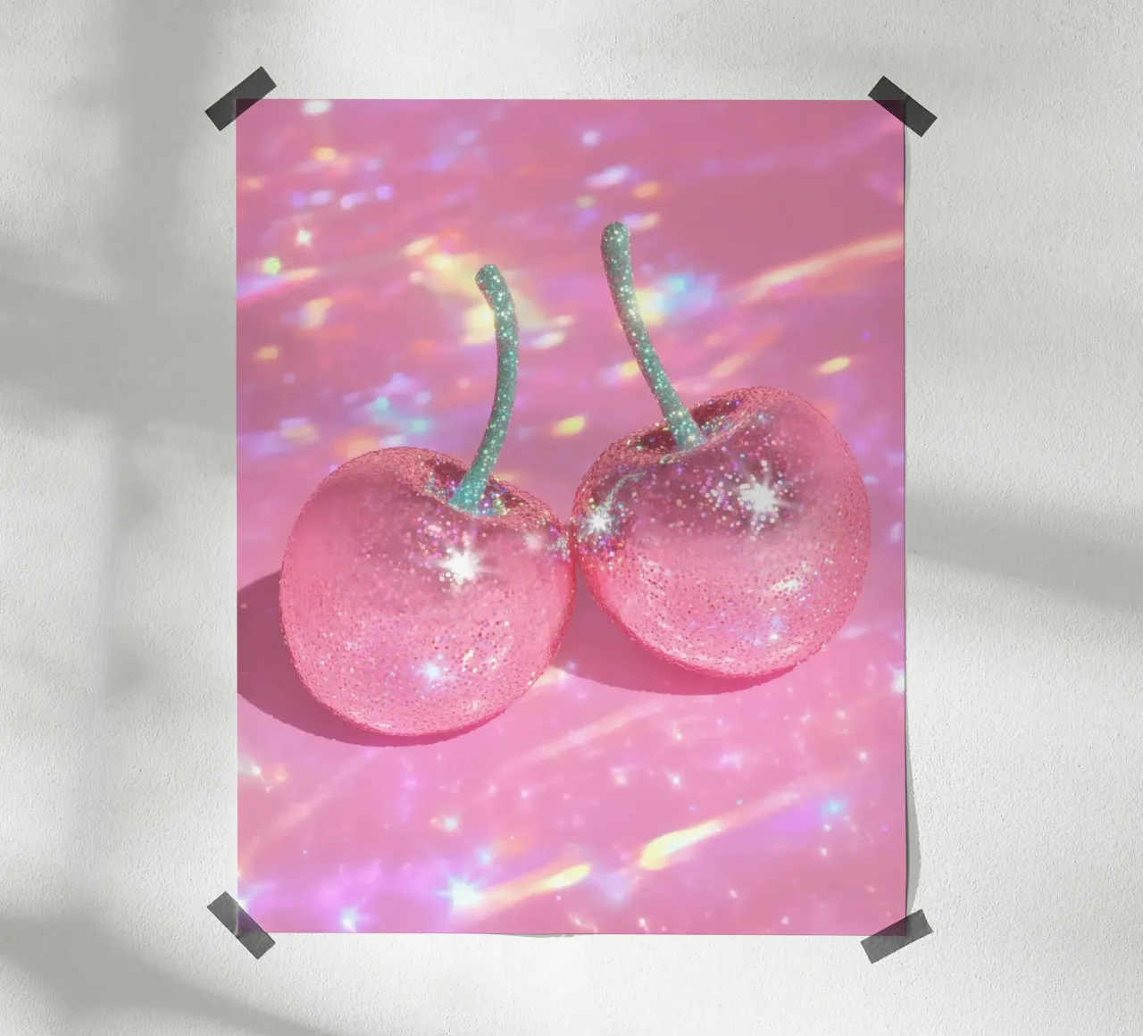 Coquette rosa glitterata con ciliegia Funky Y2K Coppia estiva preppy poster da Gentle Echoes Art