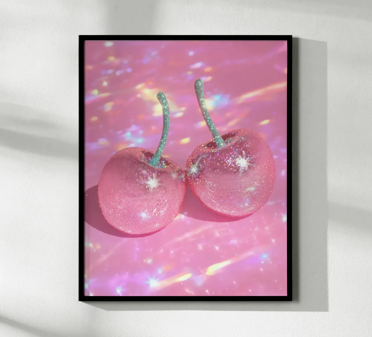 Coquette rosa glitterata con ciliegia Funky Y2K Coppia estiva preppy poster da Gentle Echoes Art