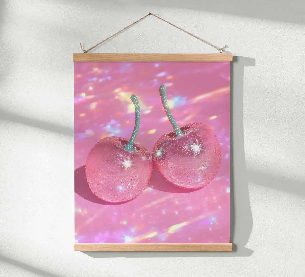 Coquette rosa glitterata con ciliegia Funky Y2K Coppia estiva preppy poster da Gentle Echoes Art