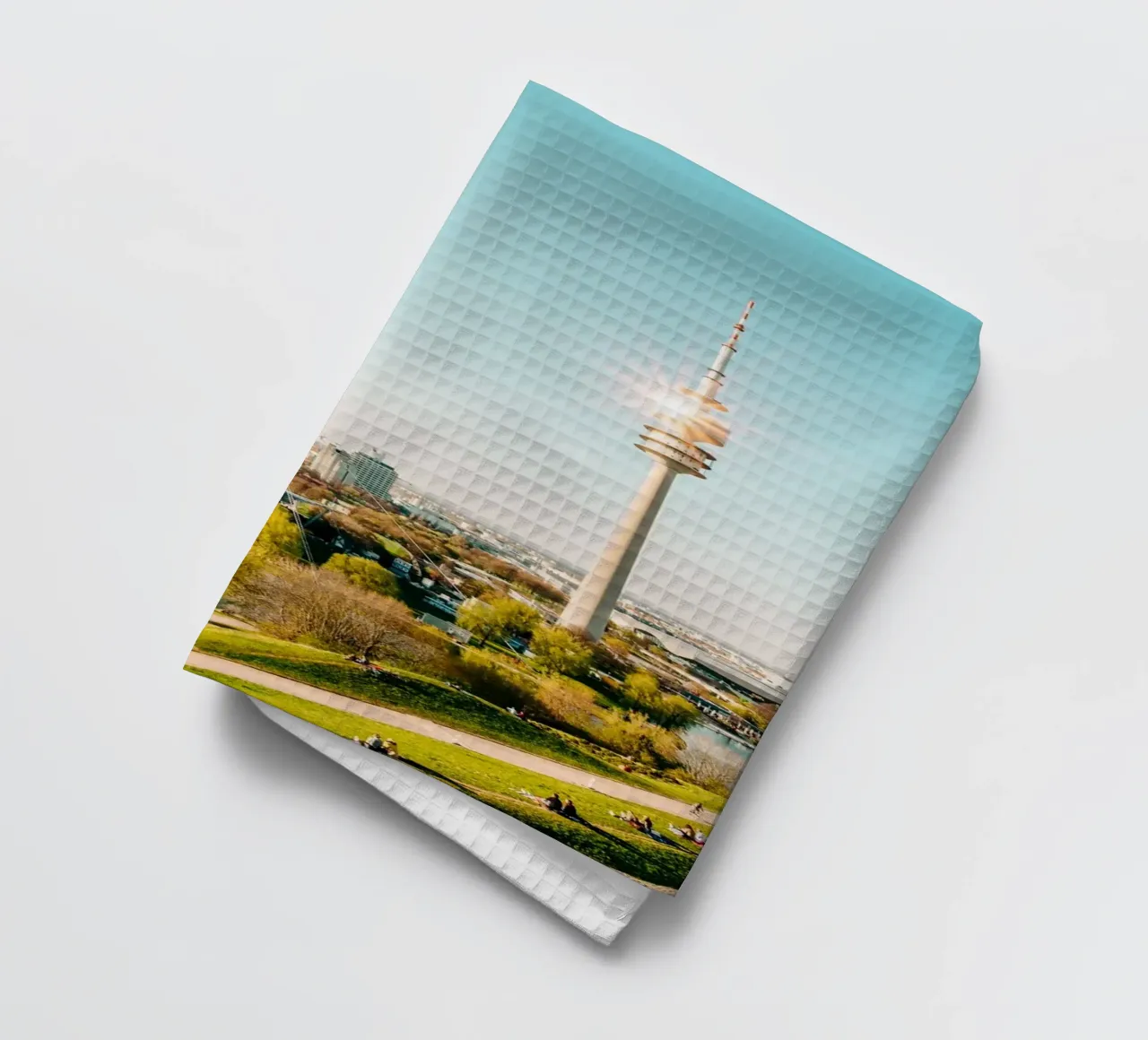 Monaco di Baviera, Olympiapark e torre della televisione - Vista dall'Olympiaberg canovaccio da cucina da Bold and Retro