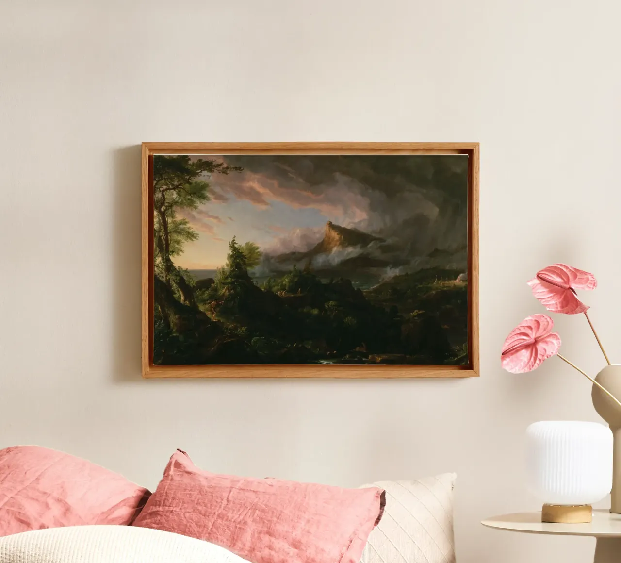 Cole Thomas - De loop van het rijk De woeste staat canvas met Baklijst van Timeless Artworks