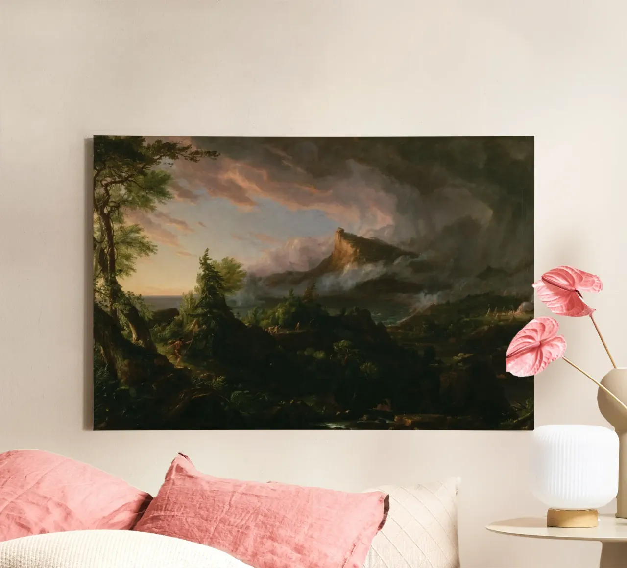 Cole Thomas - De loop van het rijk De woeste staat canvas met Baklijst van Timeless Artworks