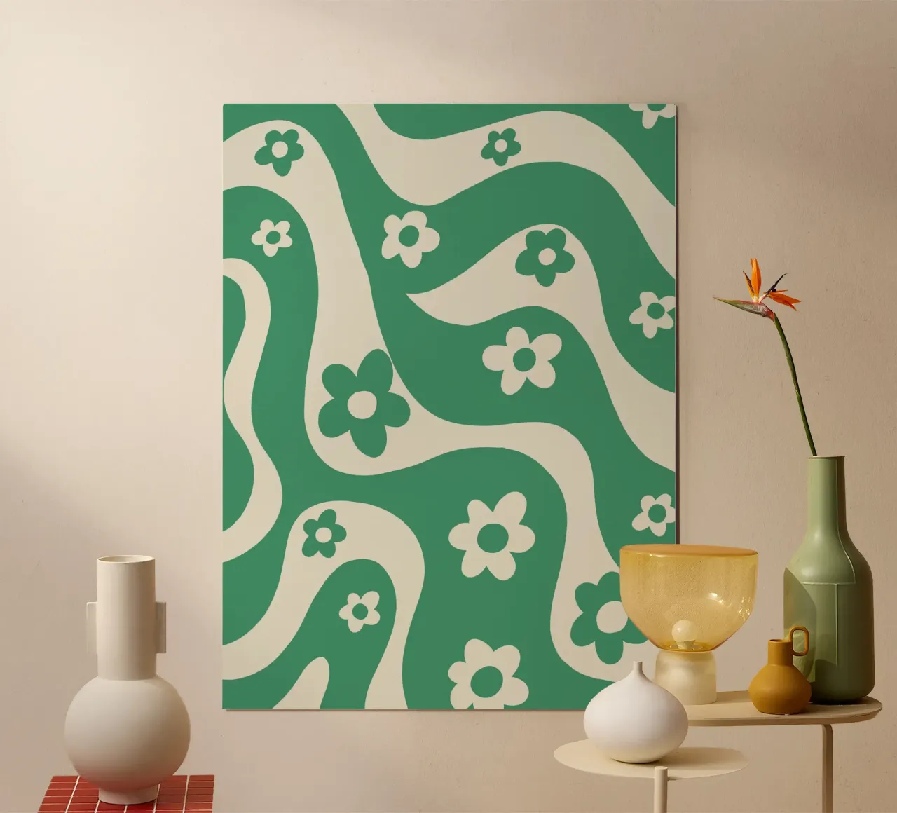Flowers and waves poster con telaio in plastica da GigiRosado
