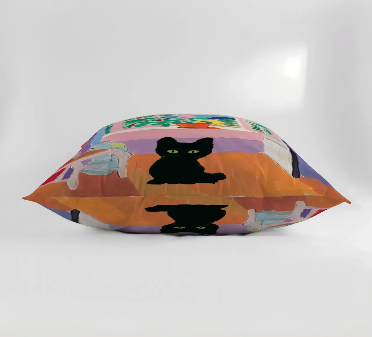 Cat Art, Matisse Open Window And Plants With A Black Cat decorative cushion by Peaches Art Prints