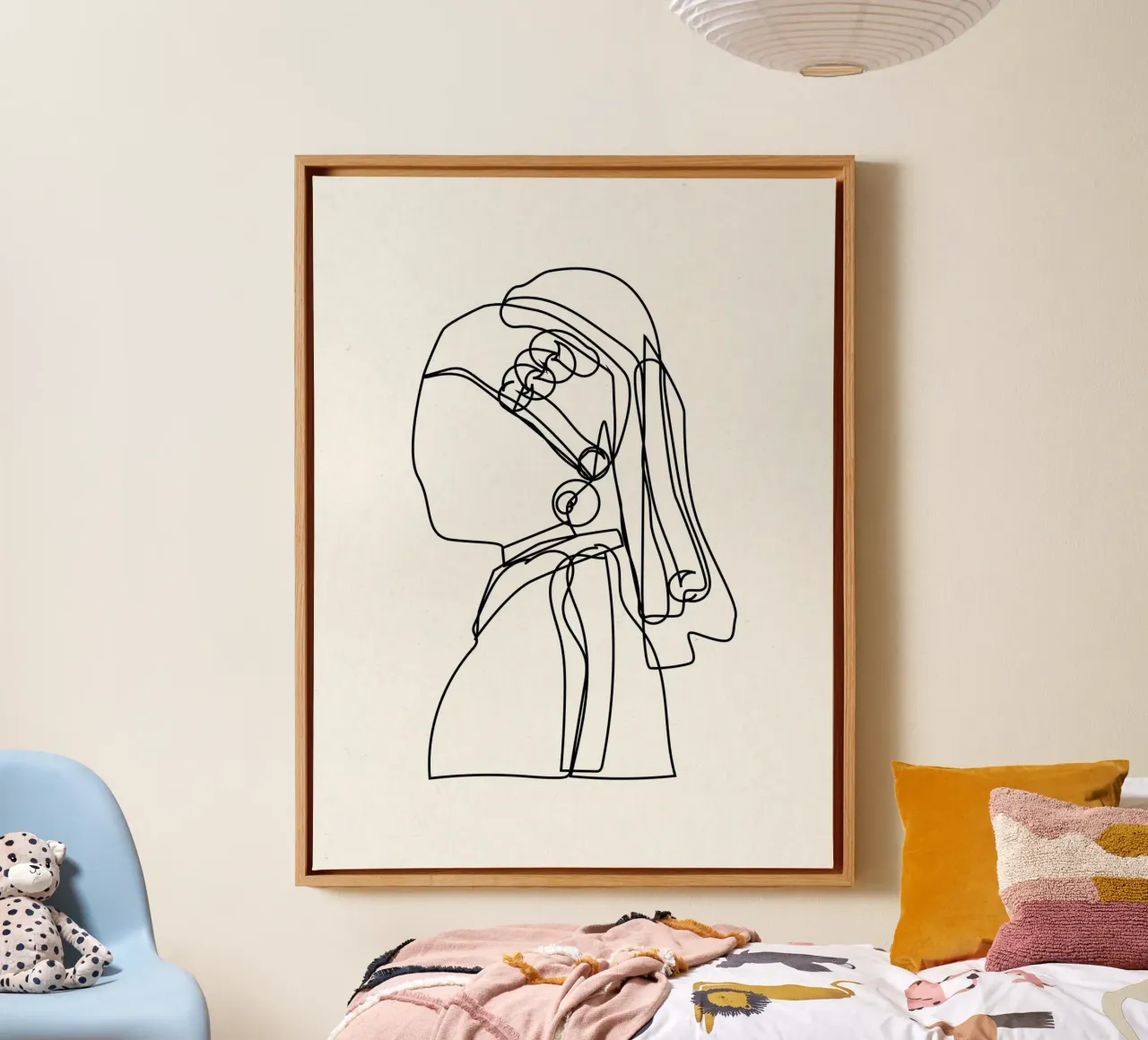 Girl With The Pearl Earring, Johannes Vermeer Line Art canvas with Floater frame by Peaches Art Prints