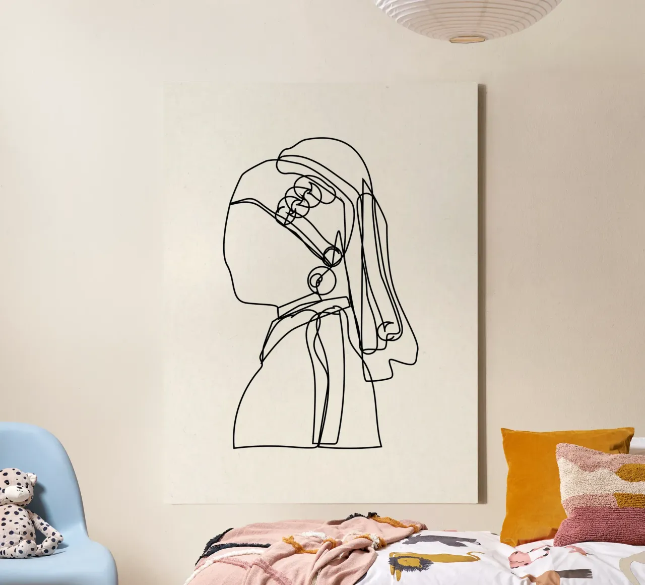 Girl With The Pearl Earring, Johannes Vermeer Line Art canvas with Floater frame by Peaches Art Prints
