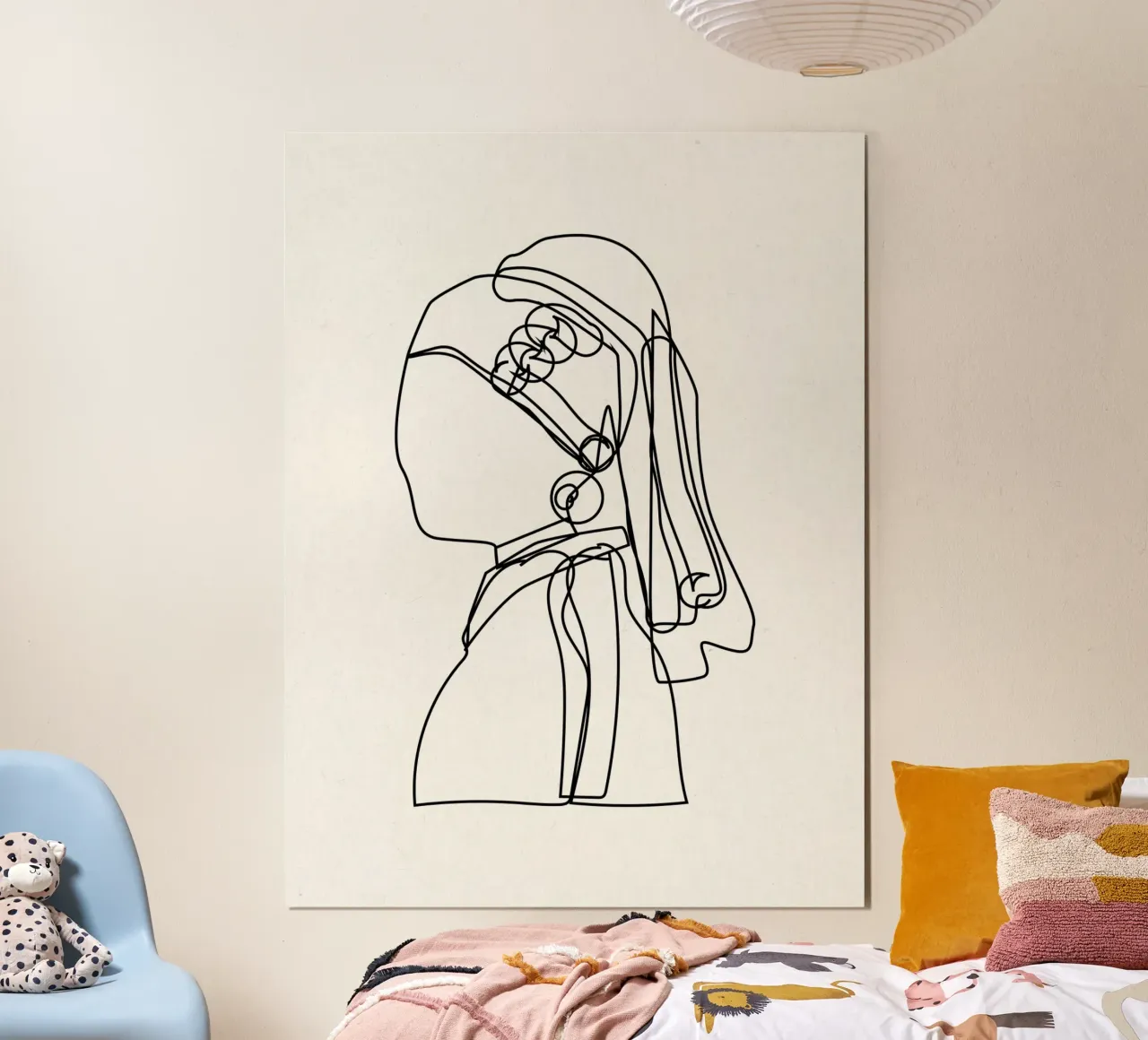 La ragazza con l'orecchino di perla, Johannes Vermeer Line Art poster da Peaches Art Prints