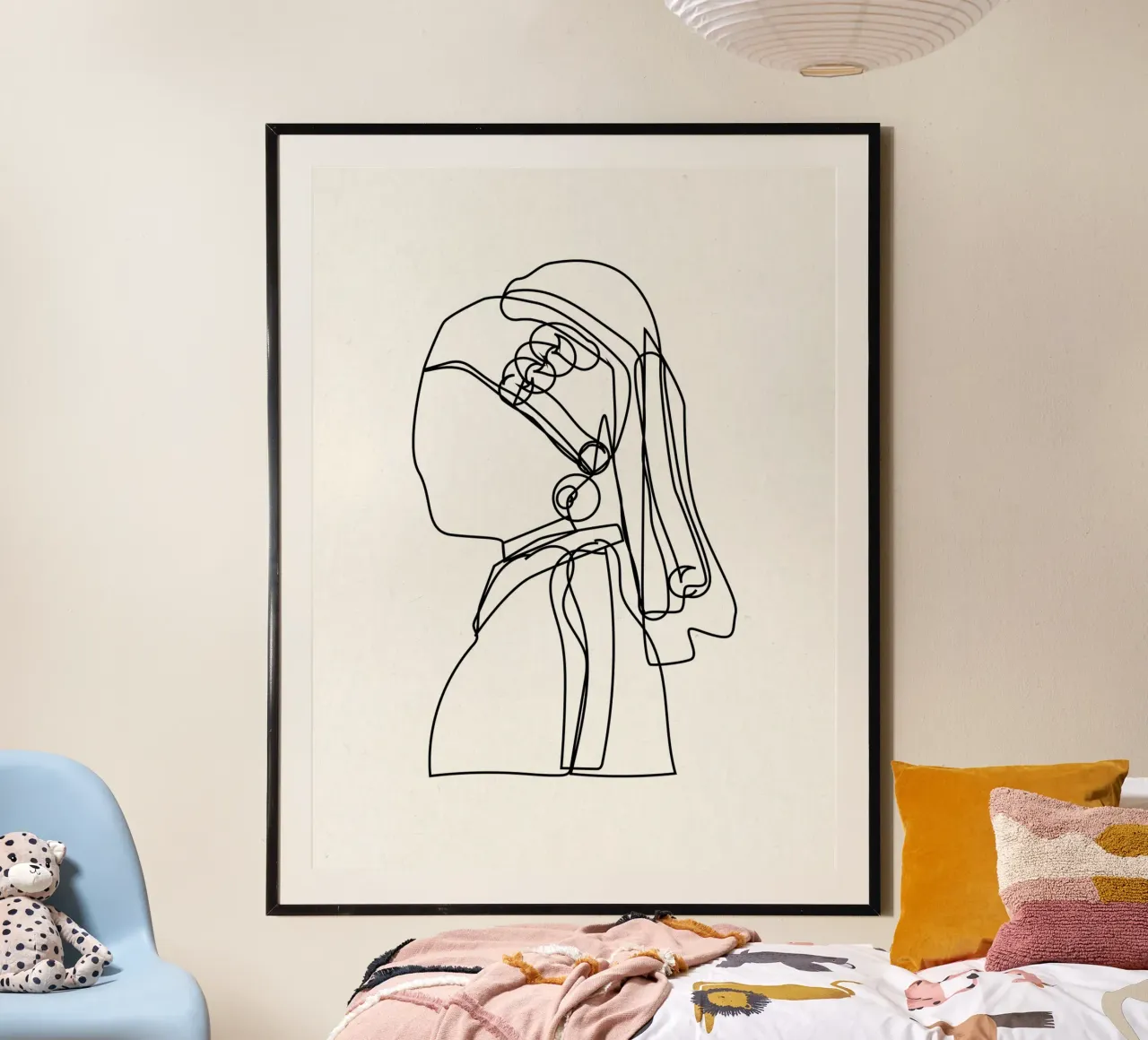 La ragazza con l'orecchino di perla, Johannes Vermeer Line Art poster da Peaches Art Prints
