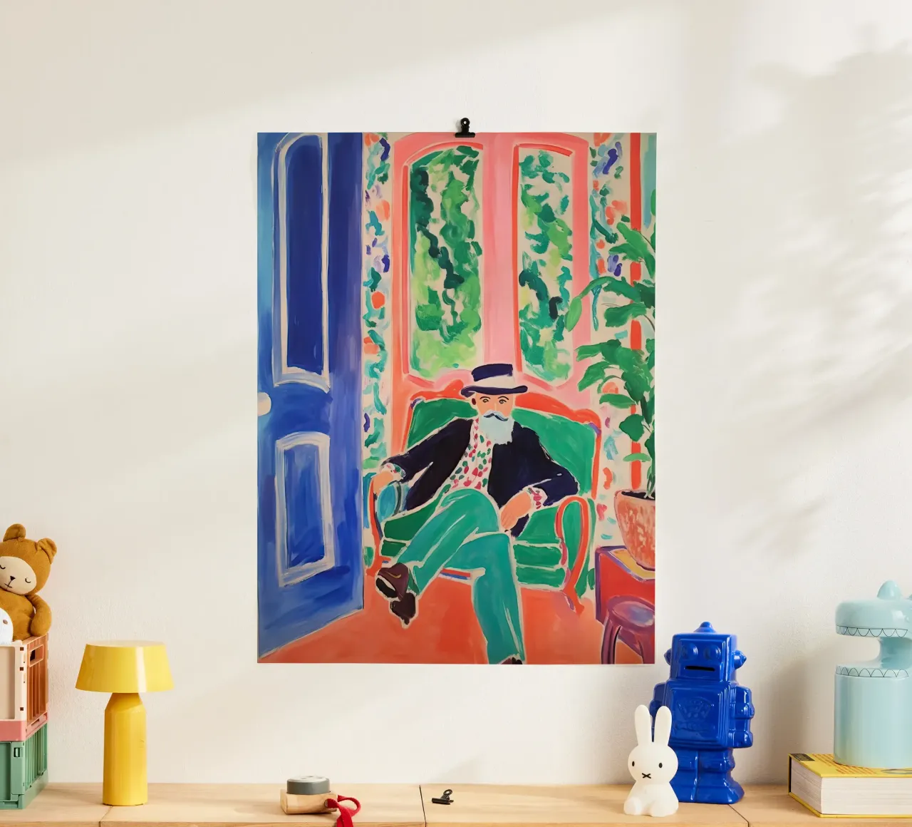 Quadro di Matisse seduto su una sedia - Ritratto d'artista poster da Peaches Art Prints