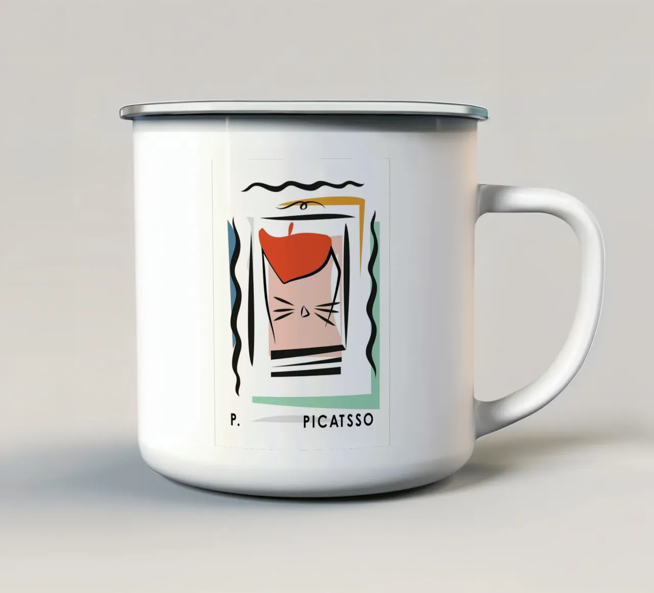 Kattenkunst, Picasso Picatsso, Abstract emaille mok van Peaches Art Prints
