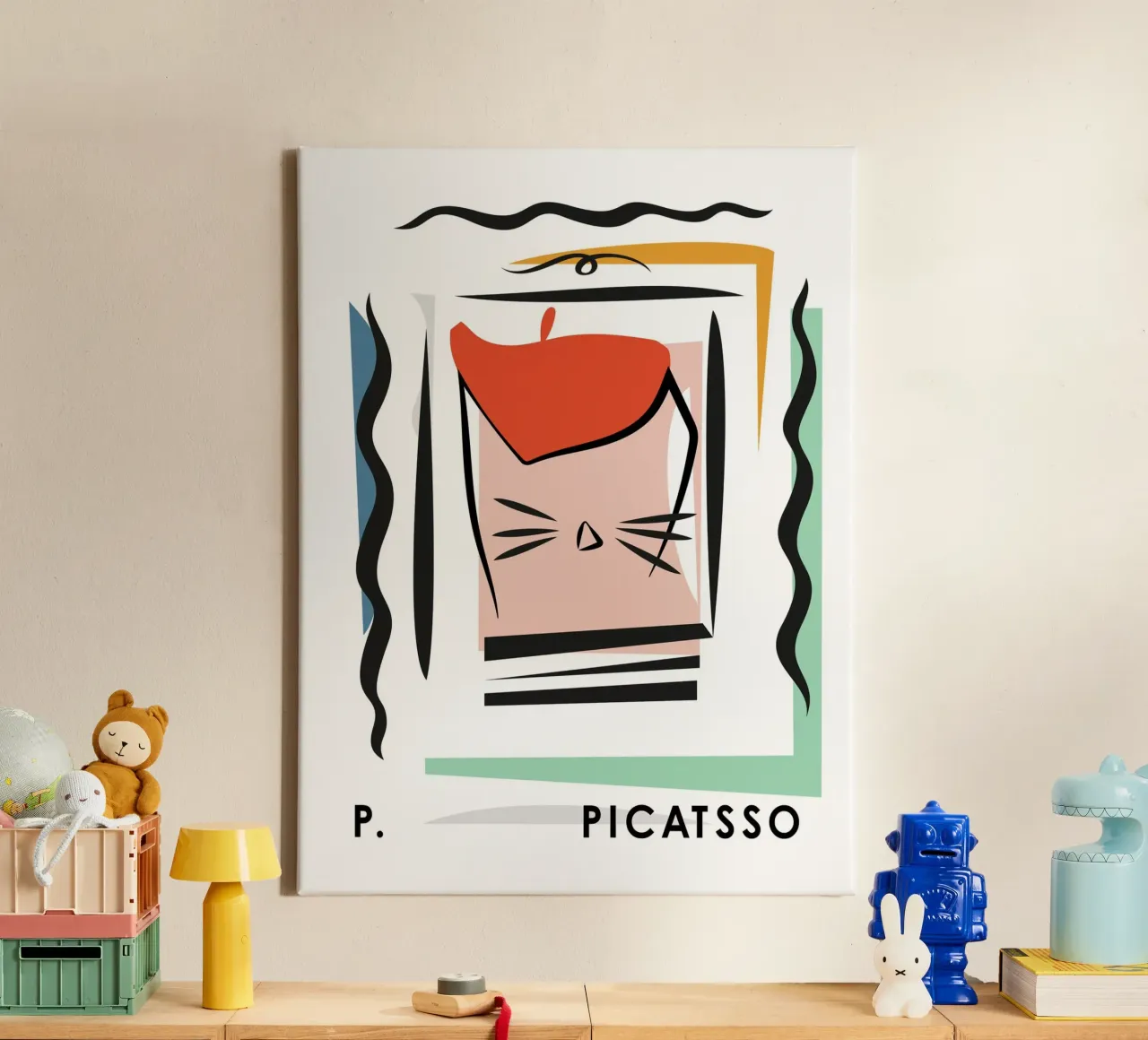 Cat Art, Picasso Picatsso, Abstract canvas by Peaches Art Prints