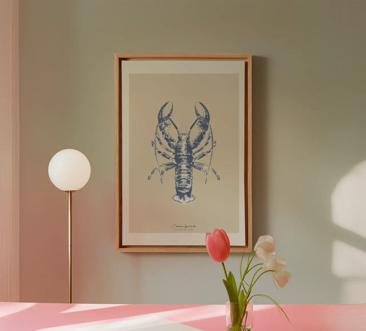 Blue lobster block print canvas by Art by Susana Miranda ilustración