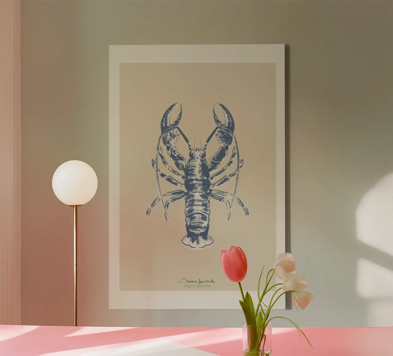Blue lobster block print canvas by Art by Susana Miranda ilustración
