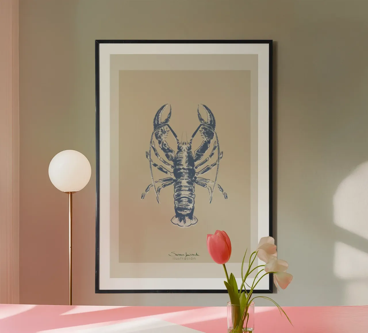 Stampa a blocchi di aragoste blu poster da Art by Susana Miranda ilustración
