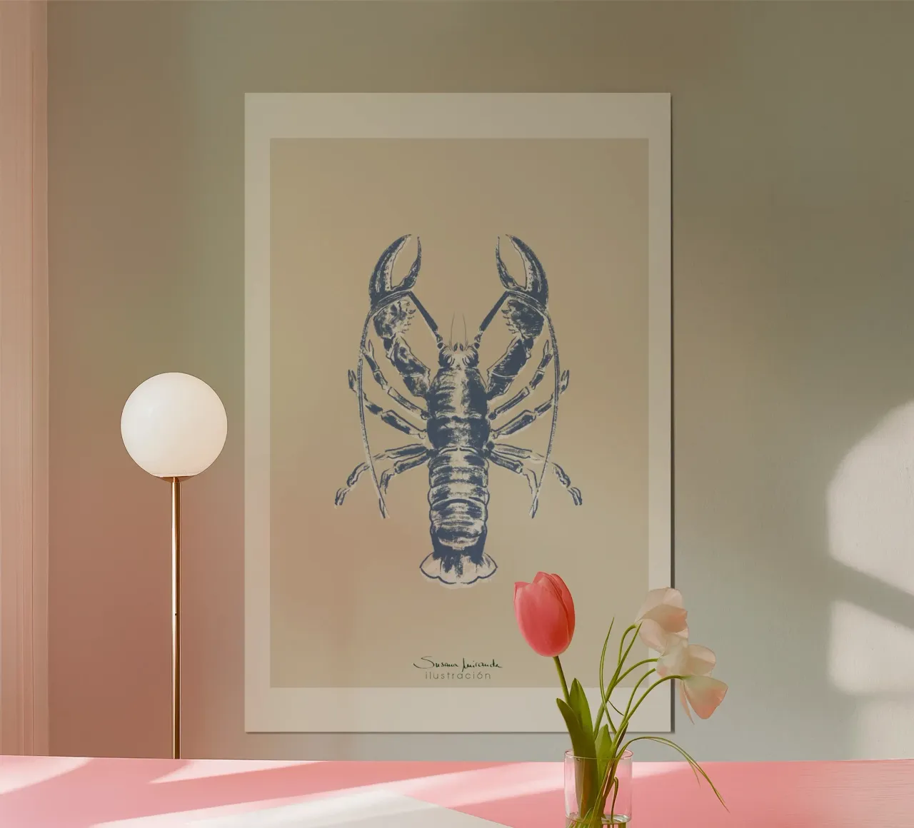 Stampa a blocchi di aragoste blu poster da Art by Susana Miranda ilustración