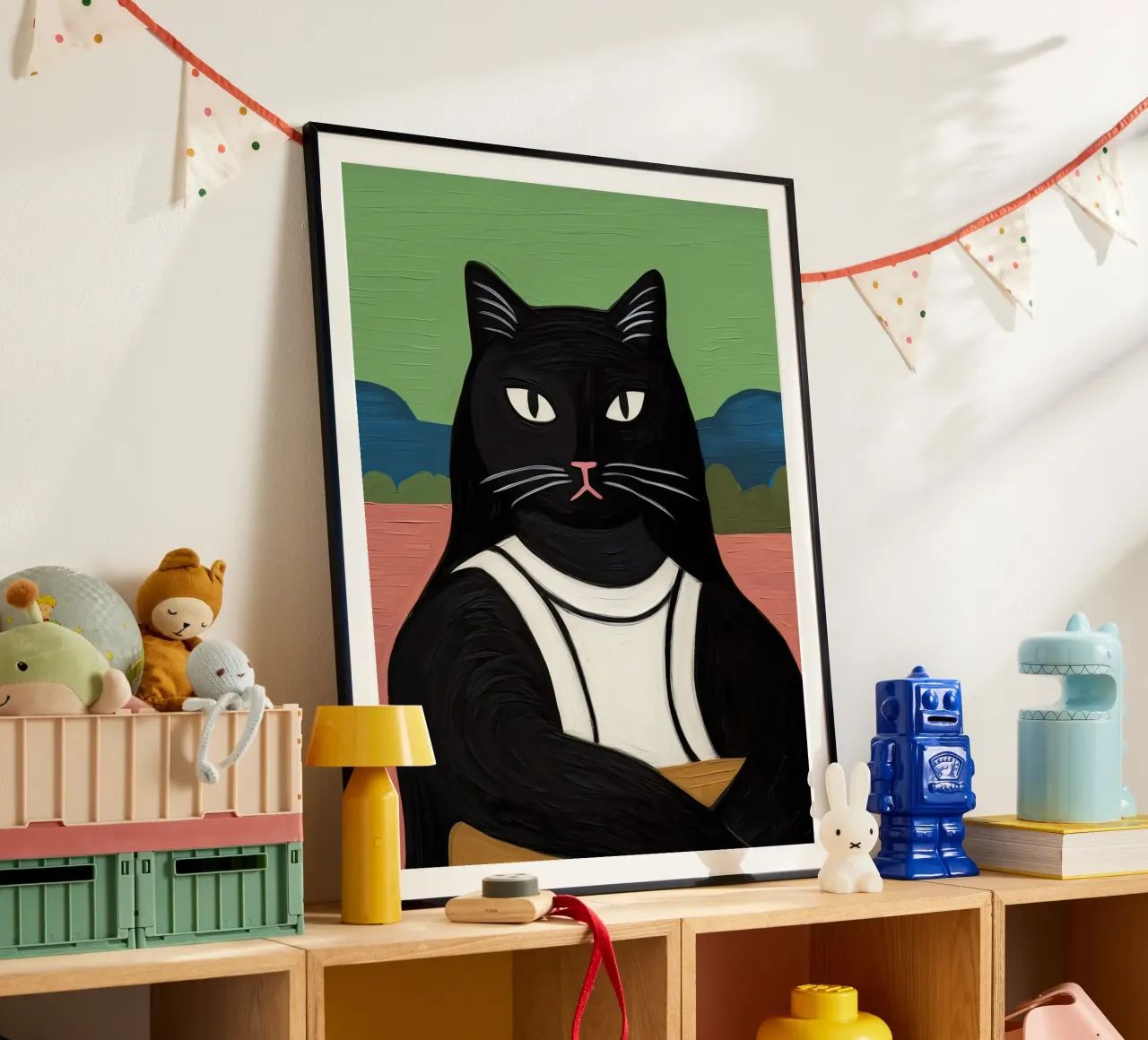 Black Cat, Leonardo Da Vinci Gioconda, La Mona Lisa poster con telaio in plastica da Peaches Art Prints