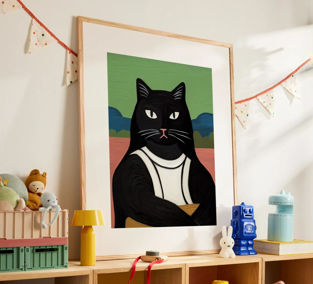Black Cat, Leonardo Da Vinci Gioconda, La Mona Lisa poster con telaio in plastica da Peaches Art Prints