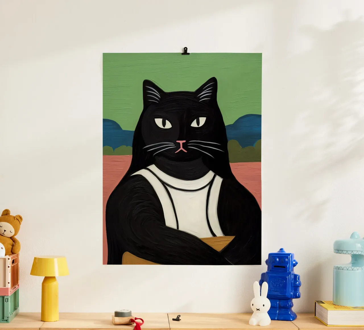 Black Cat, Leonardo Da Vinci Gioconda, La Mona Lisa poster con telaio in plastica da Peaches Art Prints