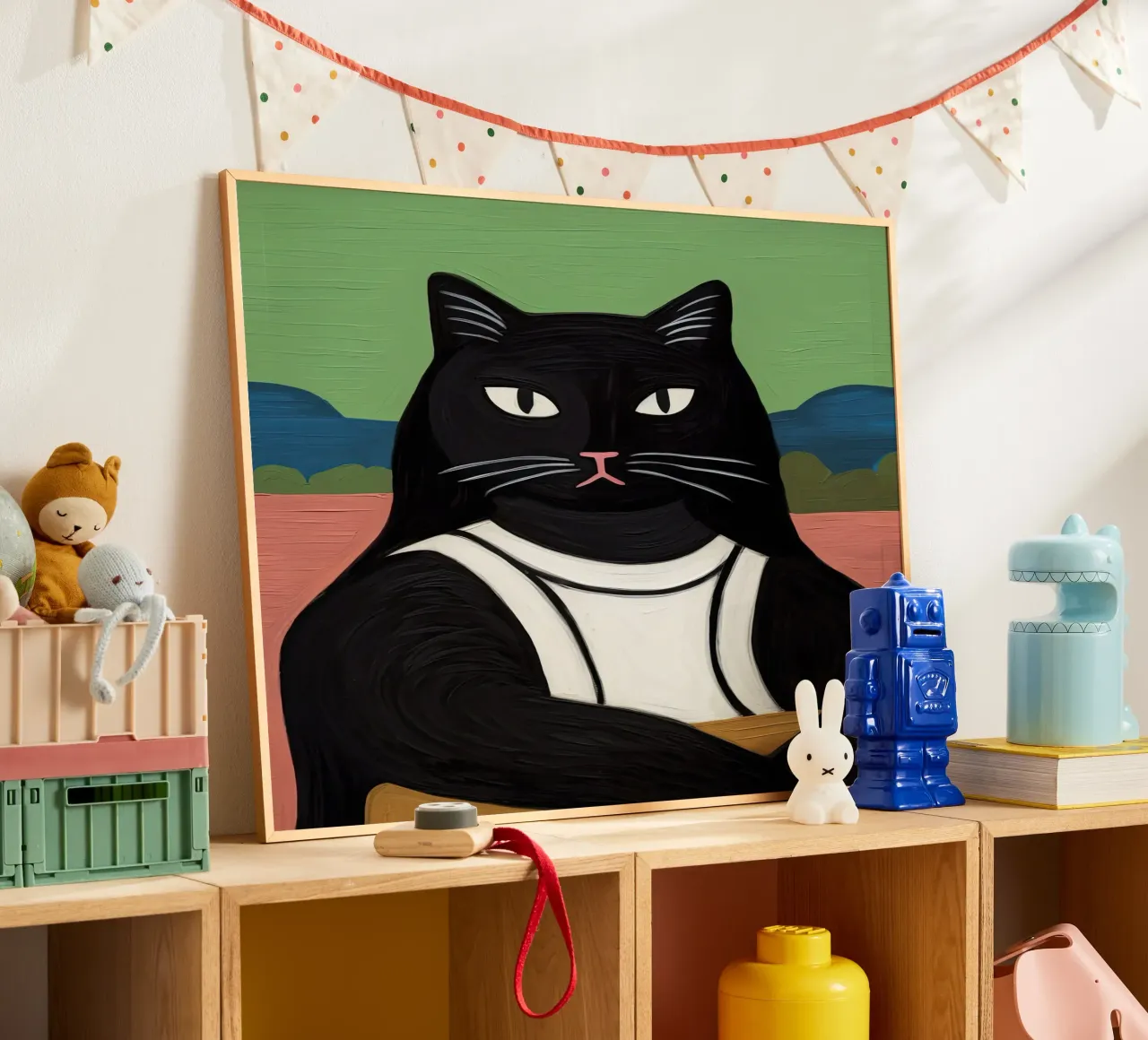 Black Cat, Leonardo Da Vinci Gioconda, La Mona Lisa poster con telaio in plastica da Peaches Art Prints