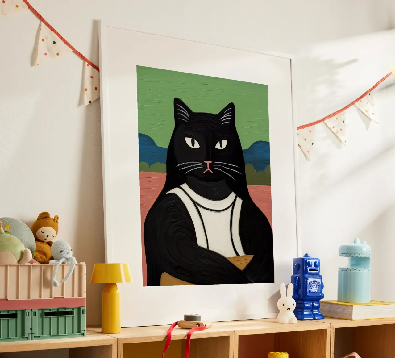 Black Cat, Leonardo Da Vinci Gioconda, La Mona Lisa poster con telaio in plastica da Peaches Art Prints