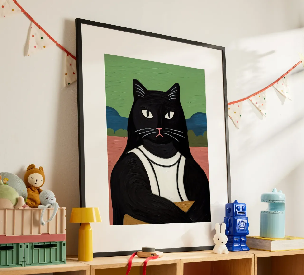 Black Cat, Leonardo Da Vinci Gioconda, La Mona Lisa poster con telaio in plastica da Peaches Art Prints