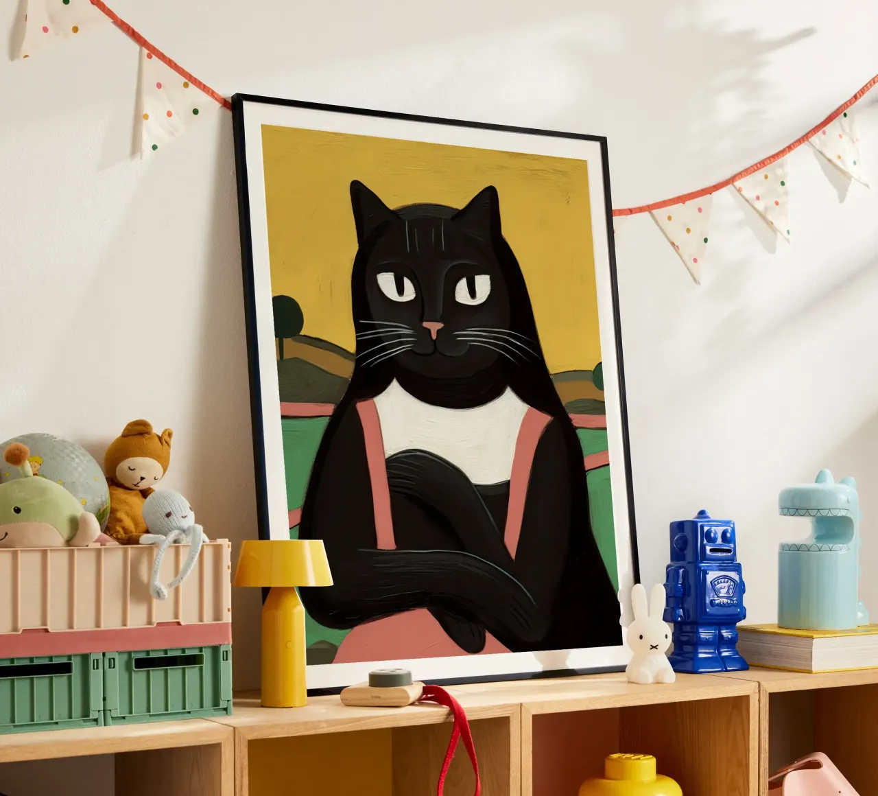 Leonardo Da Vinci, La Mona Lisa, Black Cat Gioconda poster con telaio in legno da Peaches Art Prints