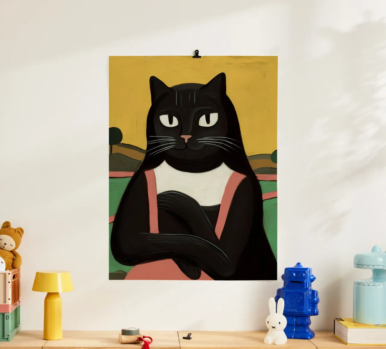 Leonardo Da Vinci, La Mona Lisa, Black Cat Gioconda poster con telaio in legno da Peaches Art Prints