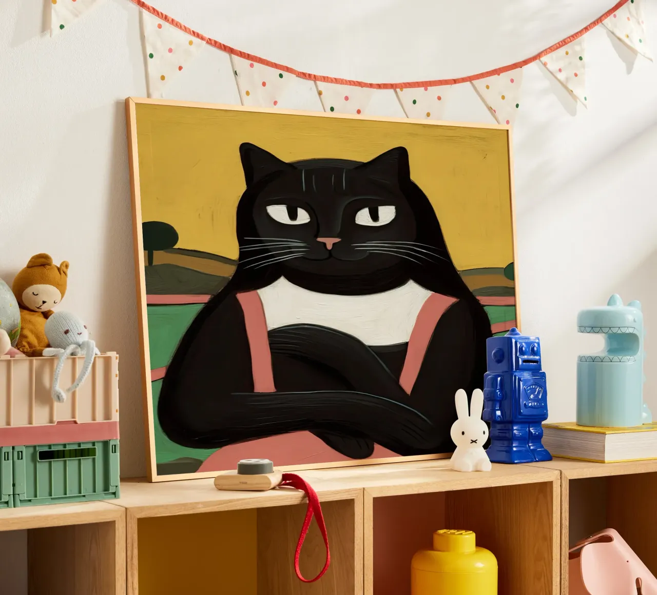 Leonardo Da Vinci, La Mona Lisa, Black Cat Gioconda poster con telaio in legno da Peaches Art Prints