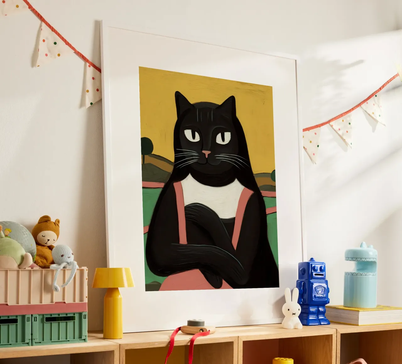 Leonardo Da Vinci, La Mona Lisa, Black Cat Gioconda poster con telaio in legno da Peaches Art Prints