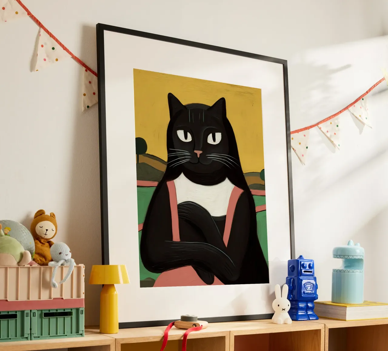 Leonardo Da Vinci, La Mona Lisa, Black Cat Gioconda poster con telaio in legno da Peaches Art Prints