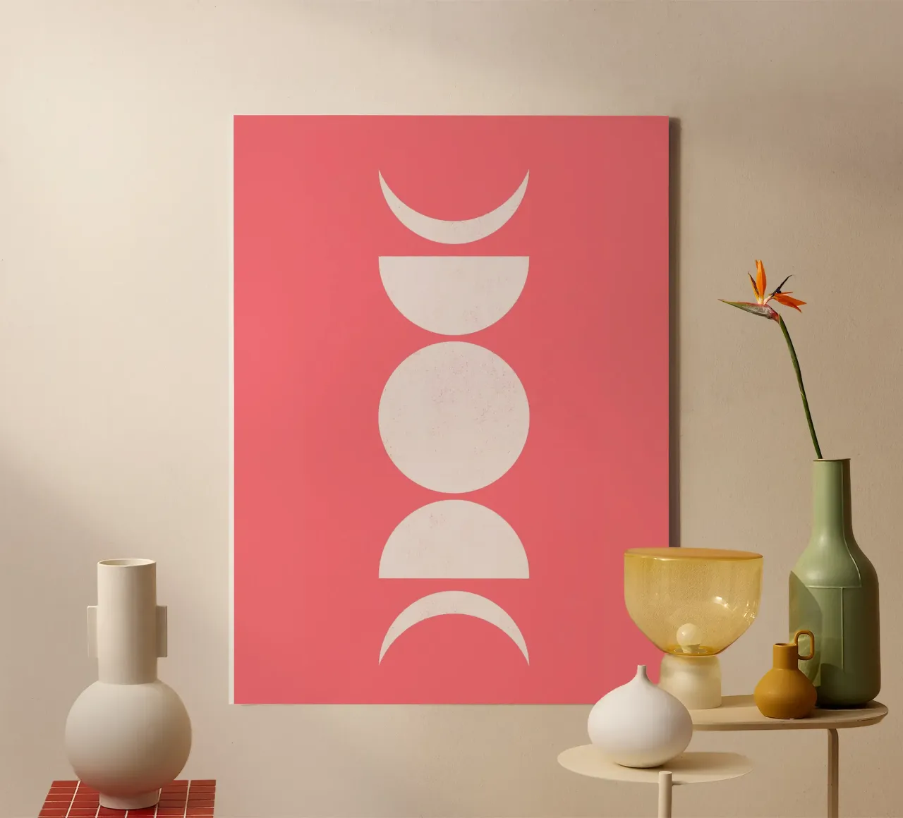Lunar Phases, Geometric Minimal Abstract canvas with Floater frame by Peaches Art Prints