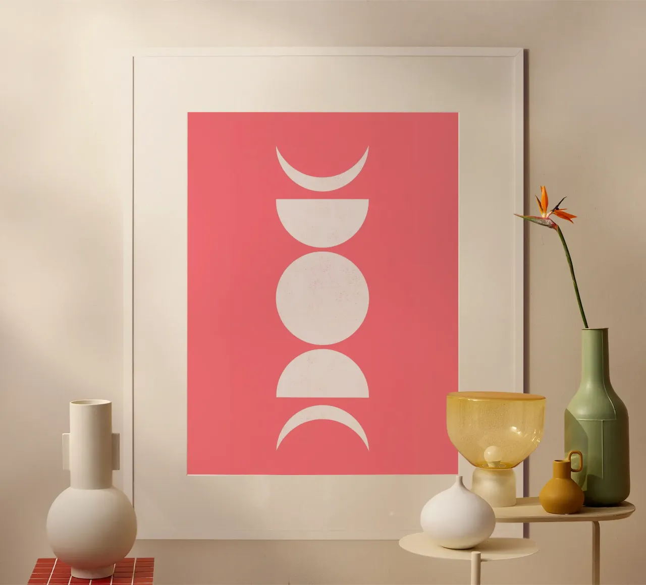 Maanfasen, Geometrisch Minimal Abstract poster van Peaches Art Prints