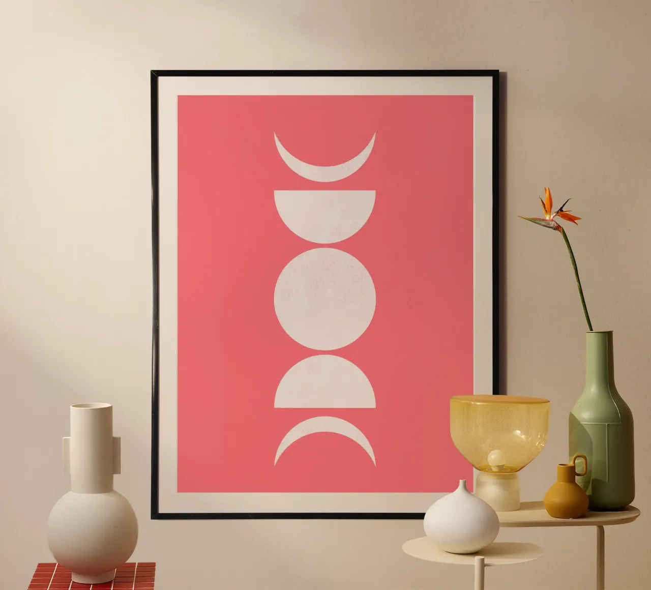 Maanfasen, Geometrisch Minimal Abstract poster van Peaches Art Prints