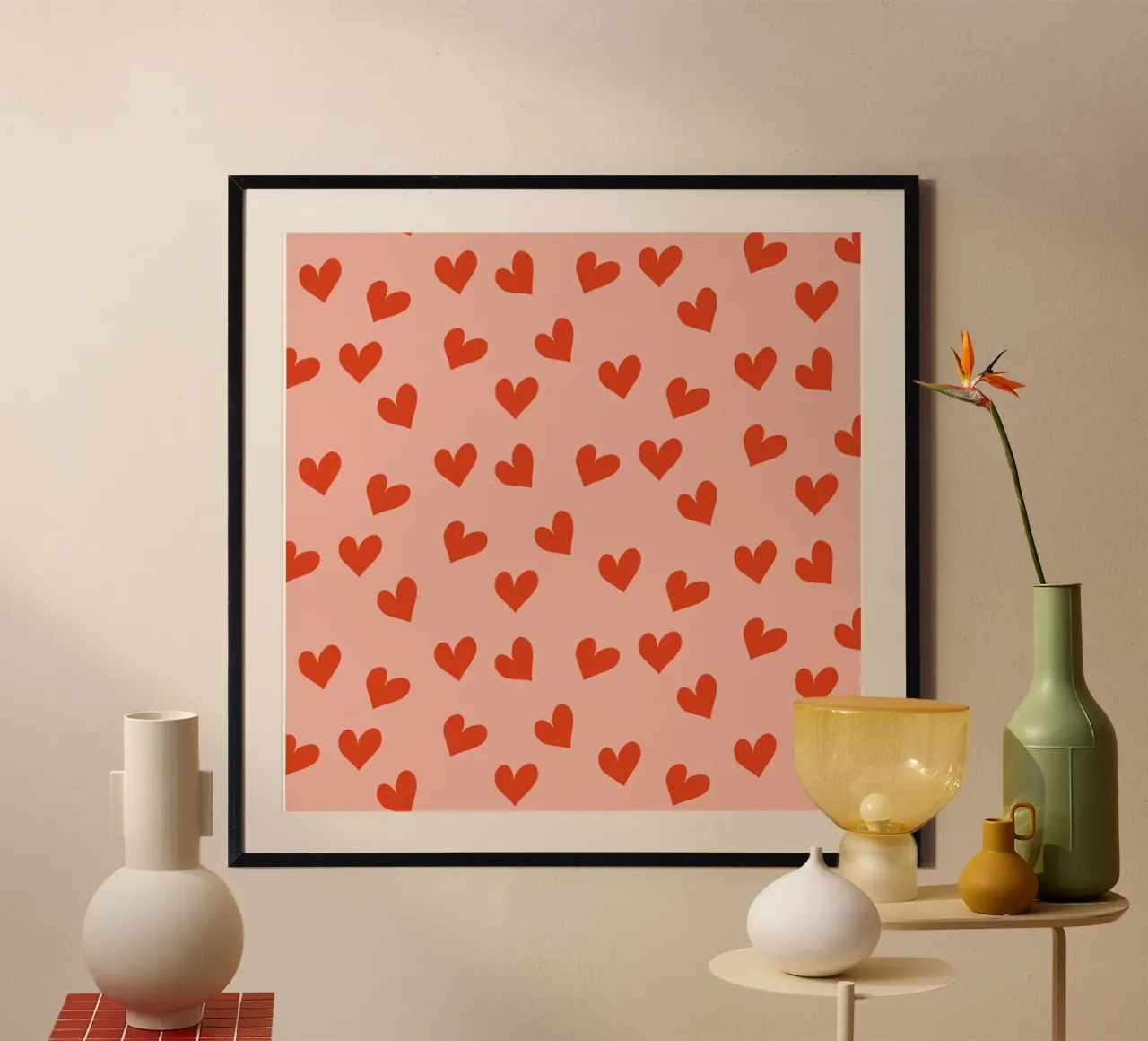 Coriandoli d'amore retrò - Cuore rosa del Medioevo moderno poster con telaio in legno da susanacosta