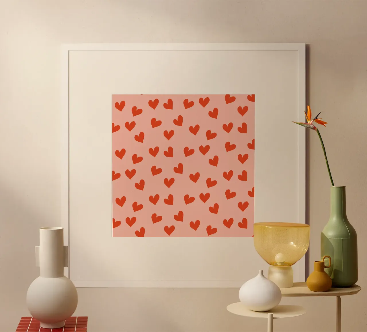 Coriandoli d'amore retrò - Cuore rosa del Medioevo moderno poster con telaio in legno da susanacosta
