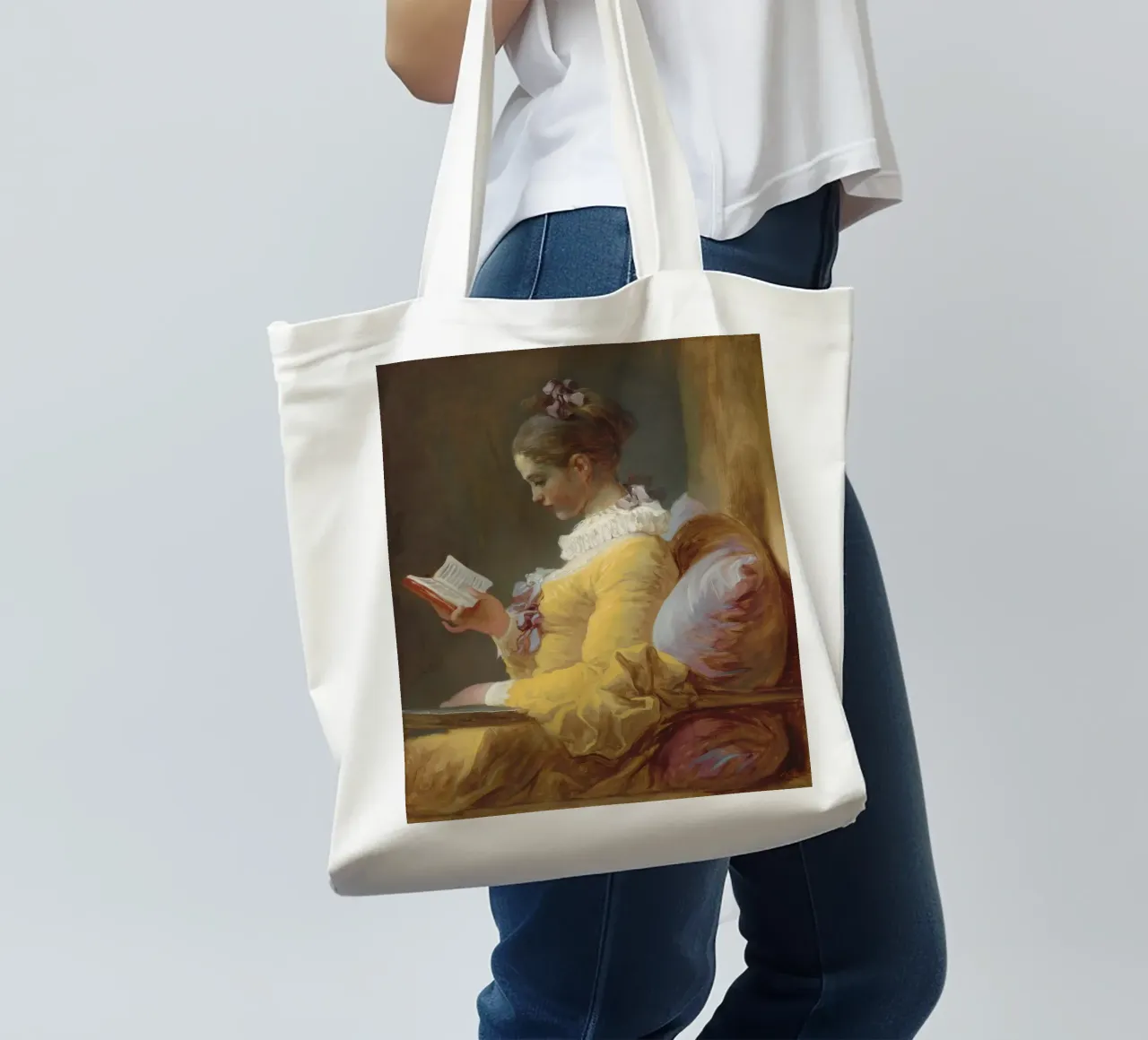 Jean-Honoré Fragonard - Una ragazza che legge borsa in juta da Timeless Artworks