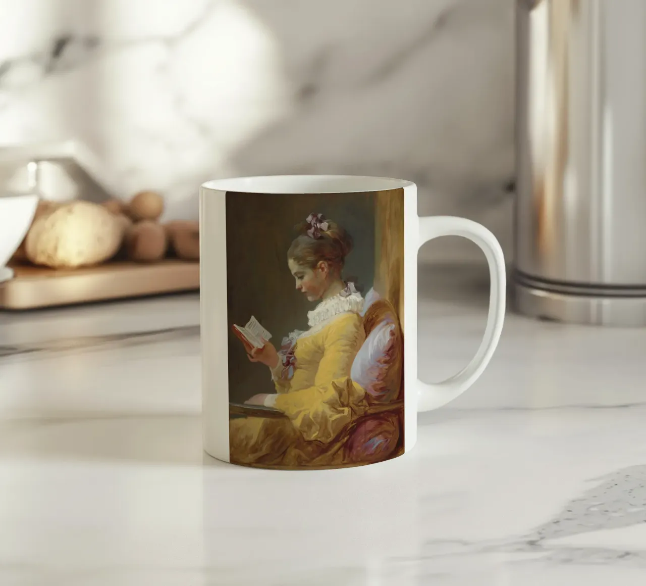 Jean-Honoré Fragonard - Una ragazza che legge tazza in ceramica da Timeless Artworks