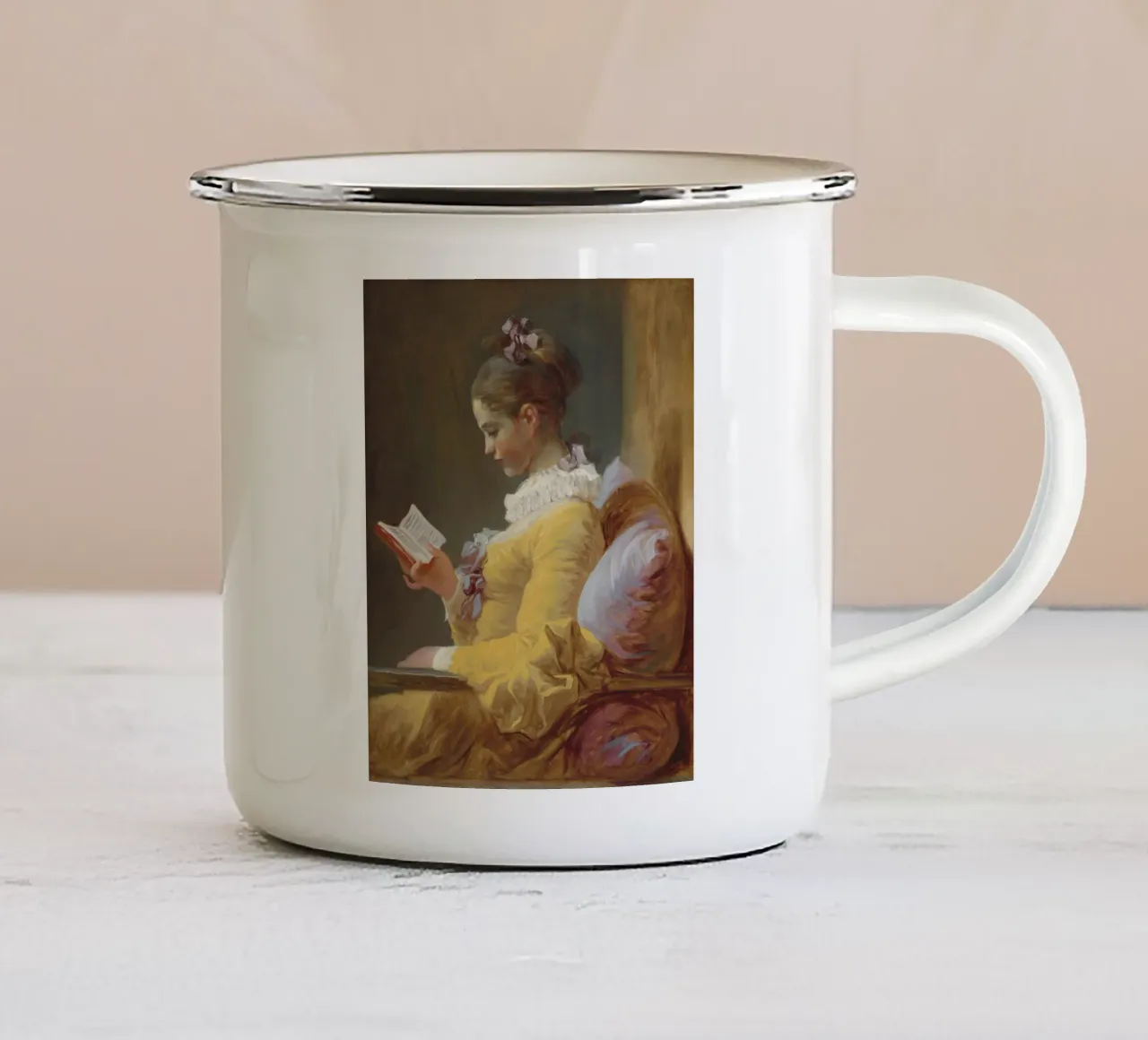 Jean-Honoré Fragonard - Una ragazza che legge tazza in smalto da Timeless Artworks