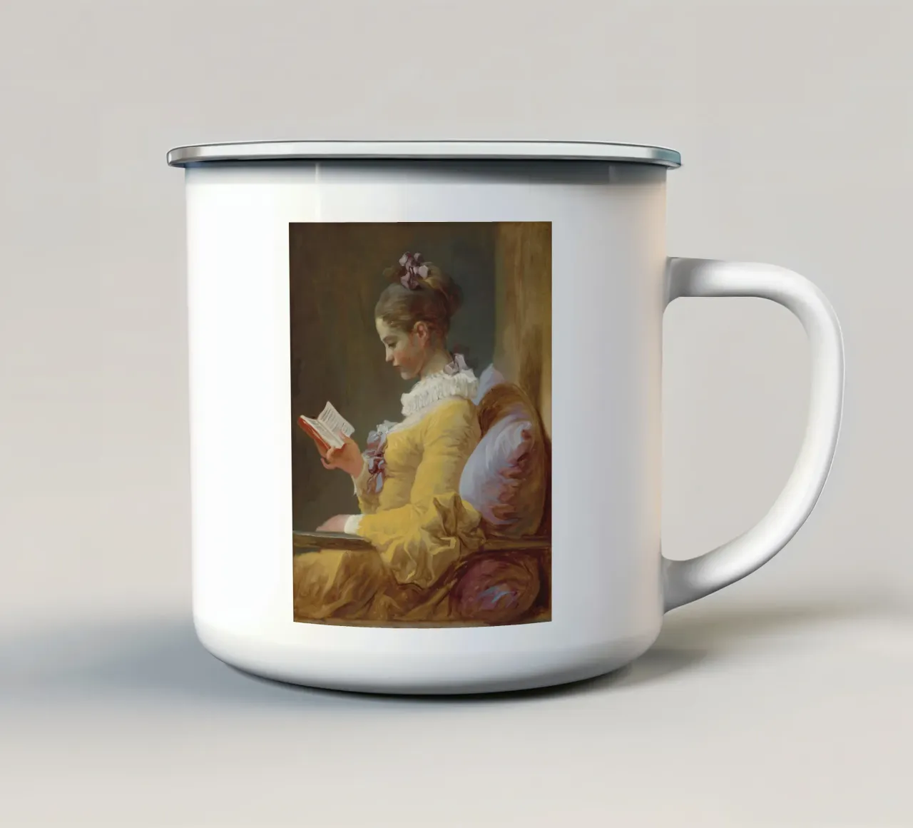 Jean-Honoré Fragonard - Una ragazza che legge tazza in smalto da Timeless Artworks