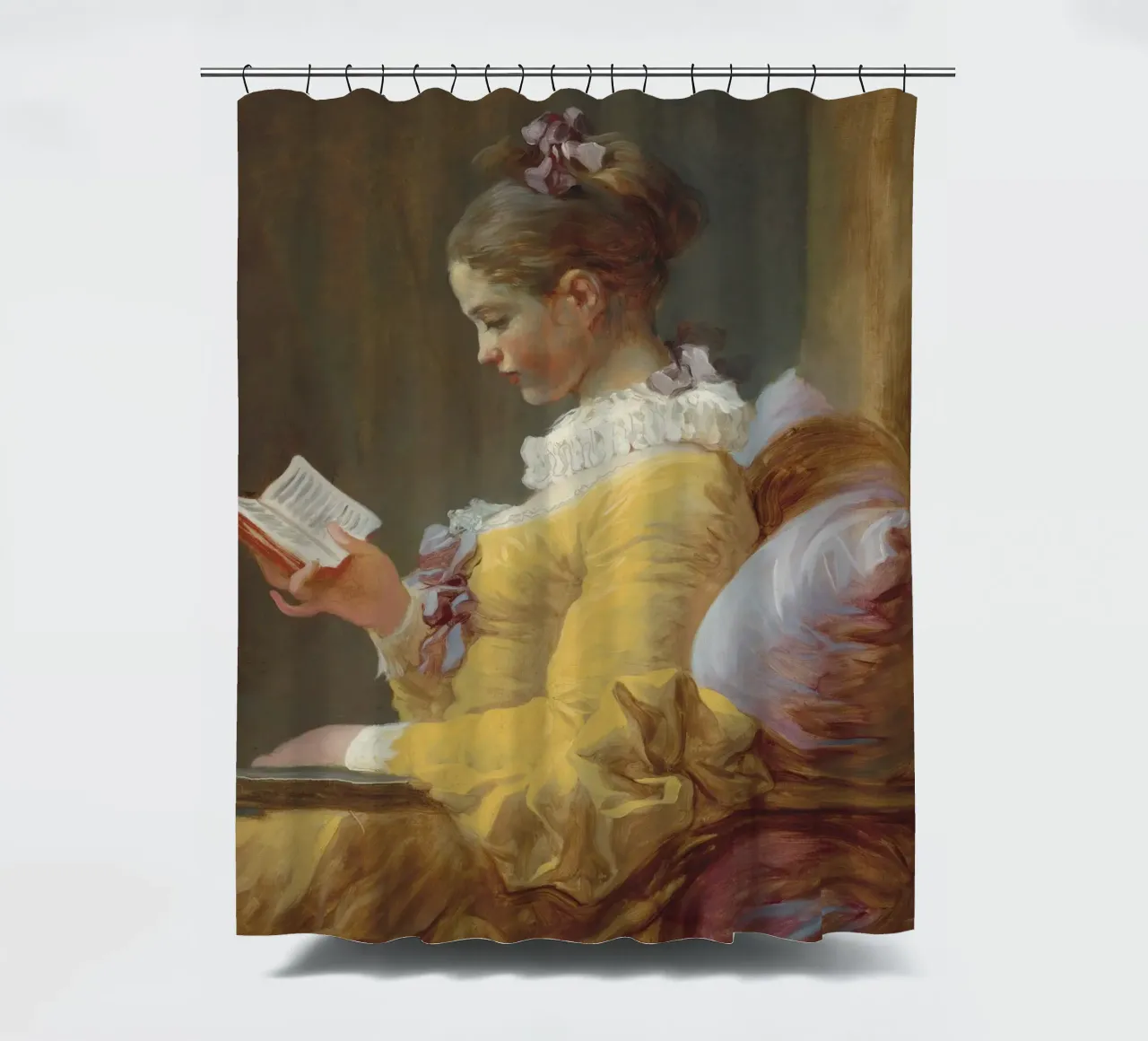 Jean-Honoré Fragonard - Una ragazza che legge tenda da doccia da Timeless Artworks