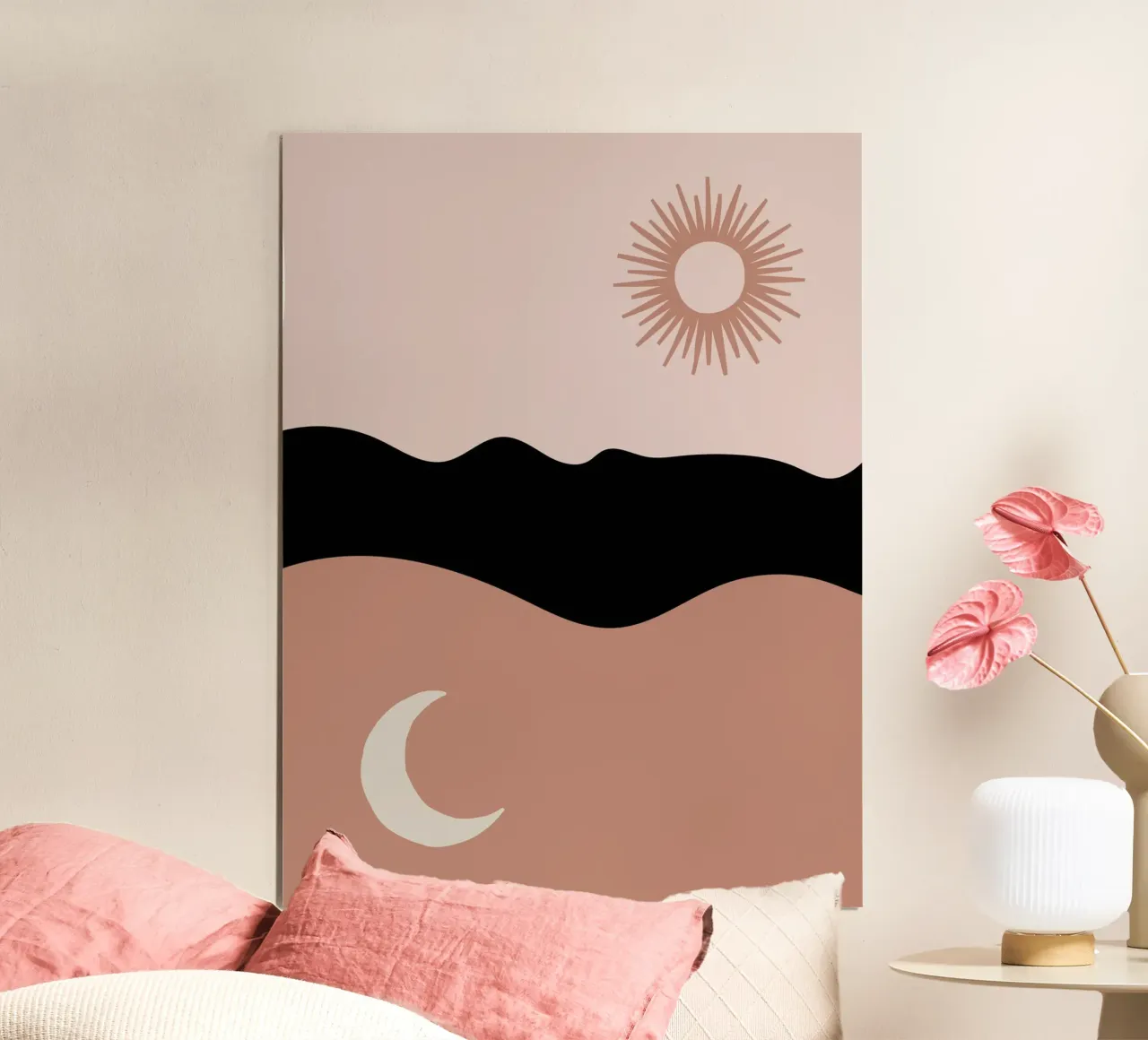 Il sole La luna L'aria Boho Minimal poster con telaio in alluminio da Peaches Art Prints