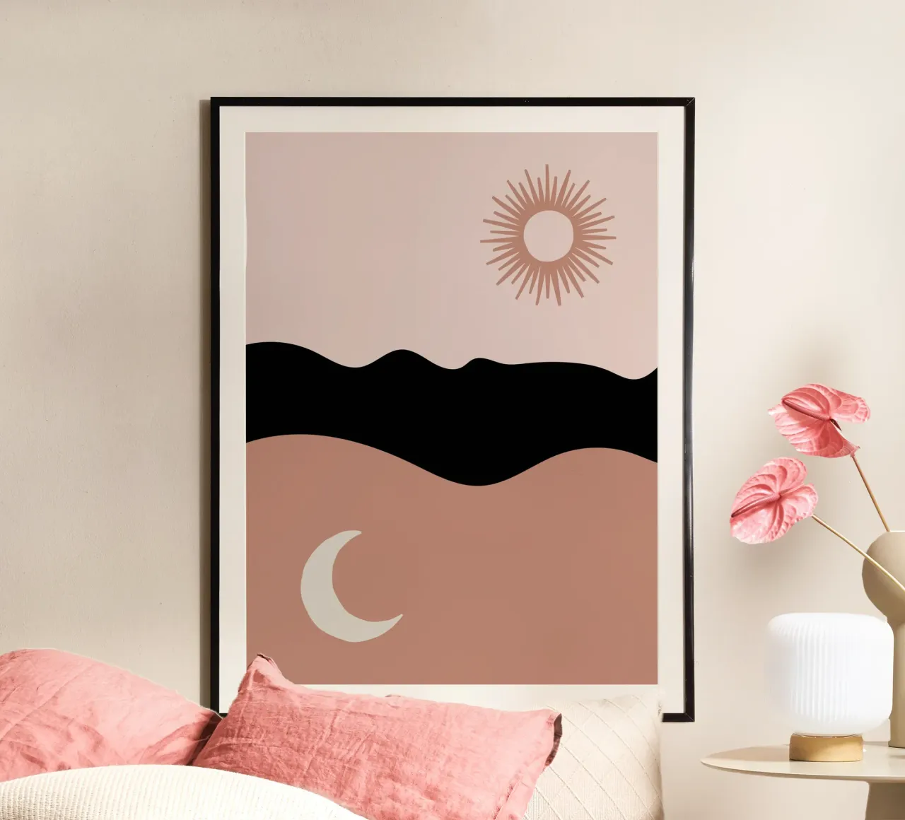 Il sole La luna L'aria Boho Minimal poster con telaio in alluminio da Peaches Art Prints