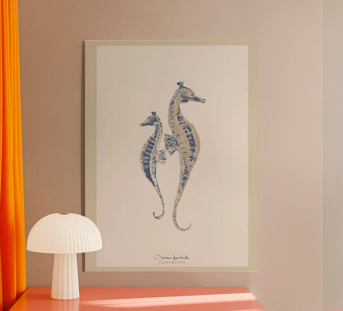 Seahorses blue and beige-coastal-summer vibes plexiglass da Art by Susana Miranda ilustración