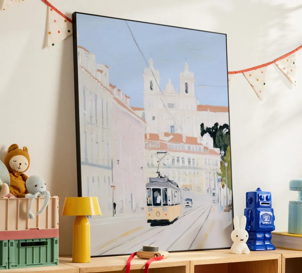 Lisbona, Portogallo, Tram, Arte di viaggio, Pittura carina pannello forex da Peaches Art Prints