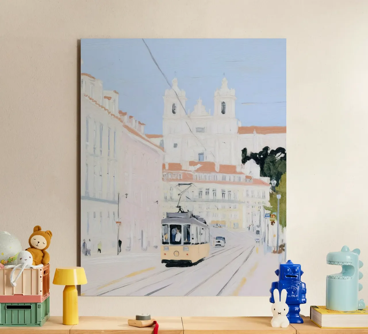 Lisbona, Portogallo, Tram, Arte di viaggio, Pittura carina pannello forex da Peaches Art Prints