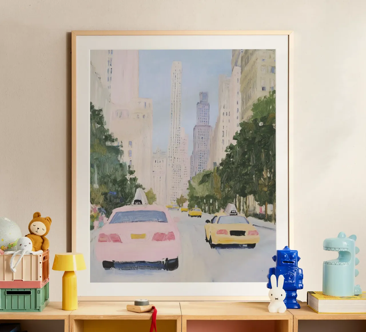New York City, Taxi Street, Travel Art, Cute Painting hahnemühle by Peaches Art Prints